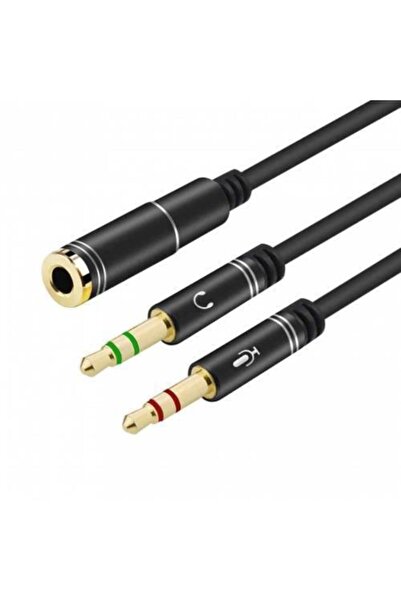Alfais 3.5mm Y Splitter Kulaklık Mic Ses Adaptörü Kadın 2 Erkek Kulaklık Pc I...