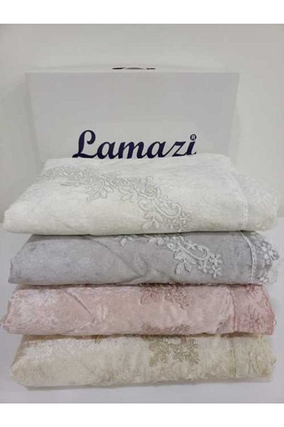 Lamazihome Velvet Prayer Rug 4 Pieces Dowry Bundle Bridal Prayer Rug 4 Pieces Gray Powder Cream Cappucino