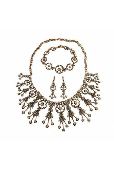 Aşina Gümüş Yeni Yıl Hediyesi Vintage Elmas Montür Gerdanlık Set