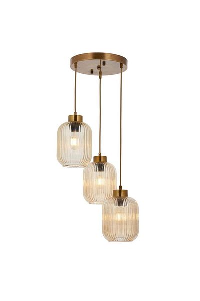 Tavcam Pera 3-Piece Antique Body Textured Honey Glass Pendant Lamp Chandelier