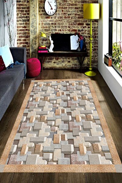 Resmiro Üç Boyutlu Çıkıntı Taş Desenli Dijital Baskılı Halı