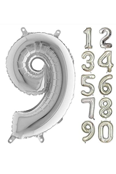 Şeker Adası بالون فضي من رقائق الفضة بعمر 9 سنوات - 100 سم، عيد ميلاد، عيد مي...