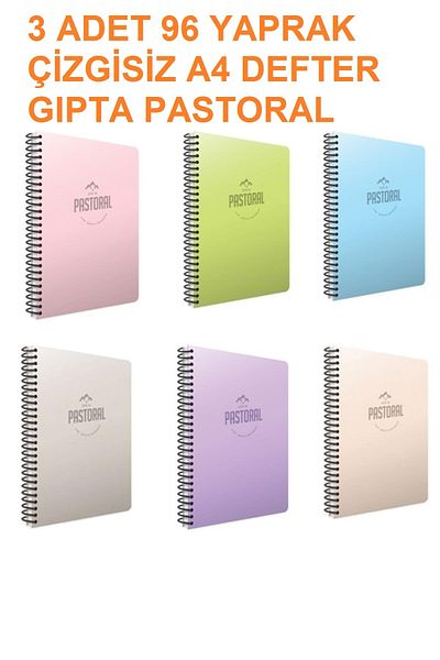 Gıpta Pastoral 96yp 3 Pieces Unlined A4 Notebook