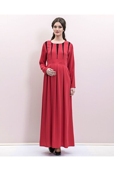 Desen Hamile Giyim Women's Red Lace Detailed Long Sleeve Pregnant Dress