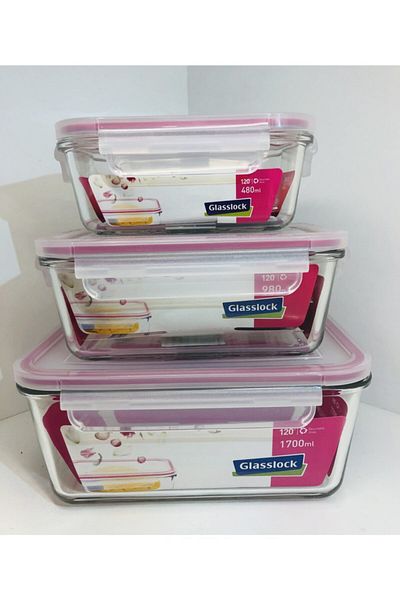 Glasslock Rectangular 3-Piece Glass Storage Container
