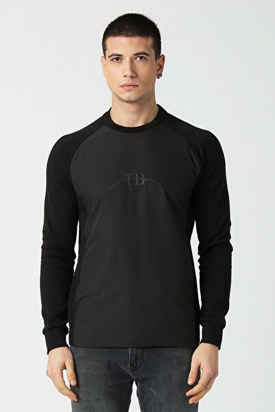 Erkek Siyah Paraşüt Kumaş Sweatshirt