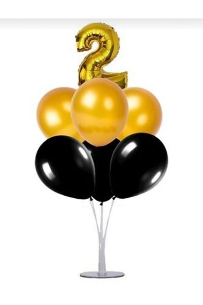Şeker Adası 2 Year Old Number Foil Balloon Gold Gold 40 Cm, Balloon Stand, 6 Balloons, Birthday, Anniversary, Party