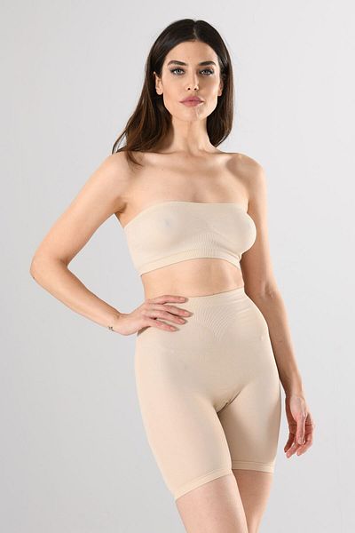 ModaLaya Women's Skin Color Long Leg Shorts Corset