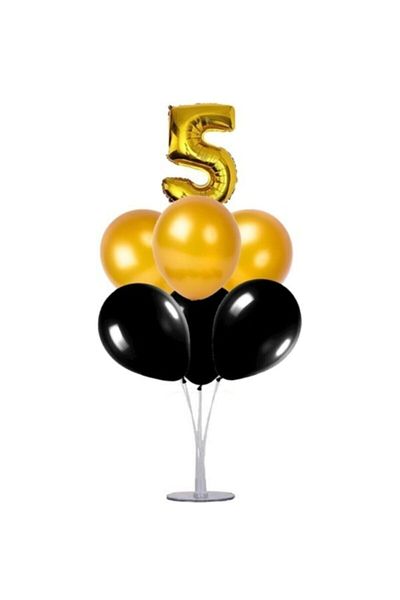 Şeker Adası 5 Year Old Number Foil Balloon Gold Gold 40 Cm, Balloon Stand, 6 Balloons, Birthday, Anniversary, Party