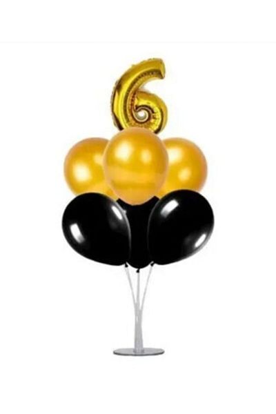 Şeker Adası 6 Years Old Number Foil Balloon Gold Gold 40 Cm, Balloon Stand, 6 Balloons, Birthday, Anniversary, Party