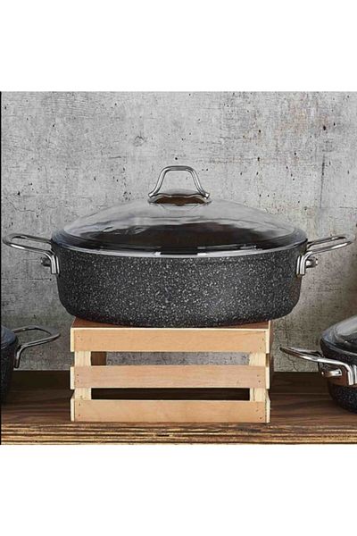 FALEZ Black Line Granite Casting 22 Cm Short Pot Pot Black