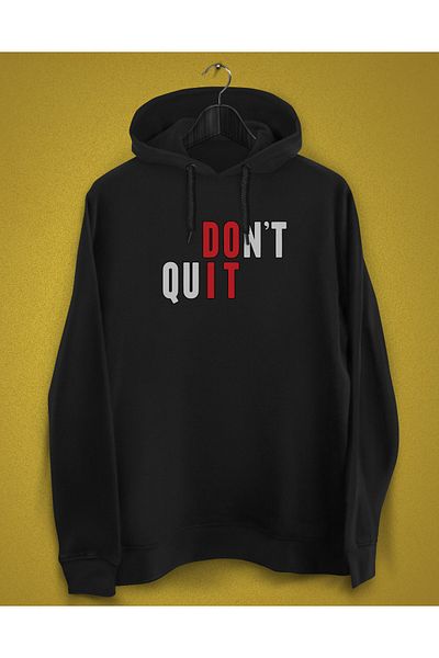 YEACHY Ανδρικό φούτερ με στάμπα με κουκούλα Dont Quit σε μαύρο χρώμα