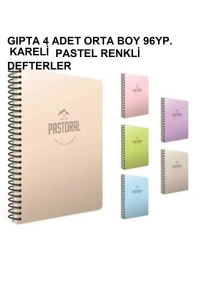 Gıpta Pastoral Medium Size 96yp4 Pieces of Checked Pastel Colored Notebooks
