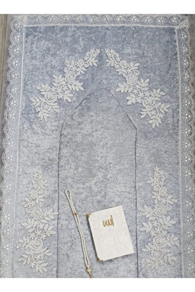 Lamazi Gri Kadife Seccade 3 Parça Çeyizlik Bohça Gelin Seti