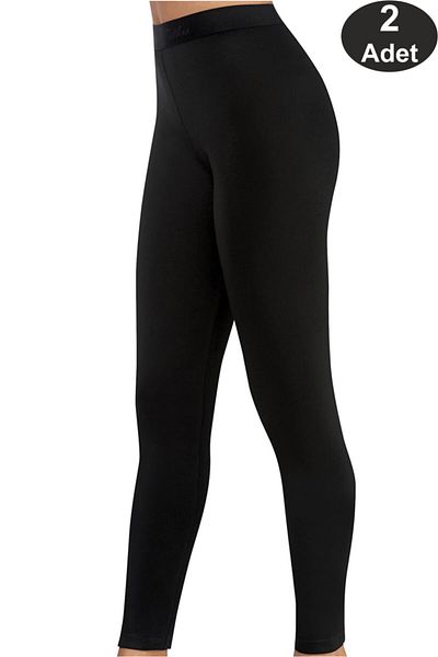 Tutku Women's Black 2 Pieces Women's Raised Thermal Tights Winter Underwear Thermal Bottom Set of 2