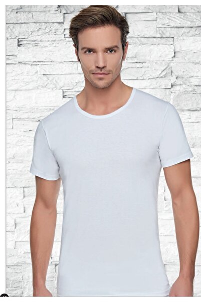 Tutku Men's White Cotton Combed Cotton Crew Neck 6 Pack Undershirt