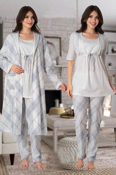 Effortt Women's Blue Maternity Pajamas with Dressing Gown