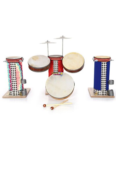 Genel Markalar Ahşap Gerçek Deri Oyuncak Davul Bateri Seti