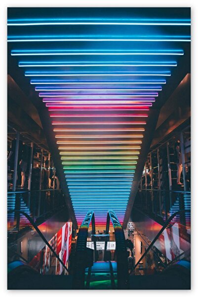 Cakatablo Ahşap Tablo Alışveriş Merkezi Yürüyen Merdivenler Renkli Tavan (25x...