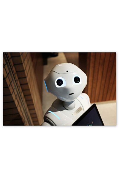 Cakatablo Ahşap Tablo Sevimli Beyaz Robot (35x50 Cm Boyut)