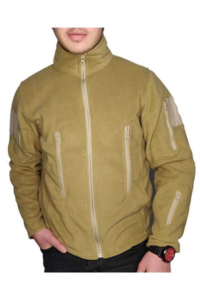 LIGHTINGHM Men's Beige Military Winter Zippered Fleece Coat Jacket Fleece