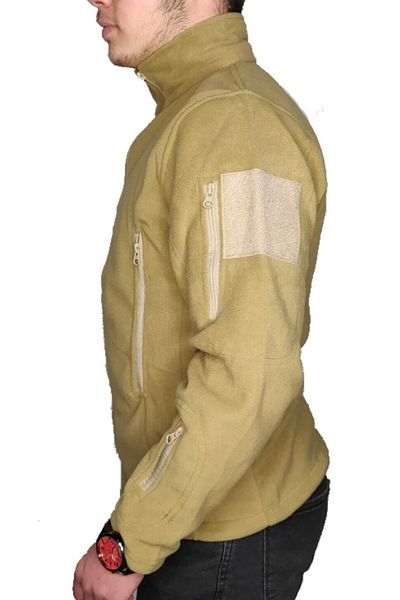 LIGHTINGHM Men's Beige Military Winter Zippered Fleece Coat Jacket Fleece