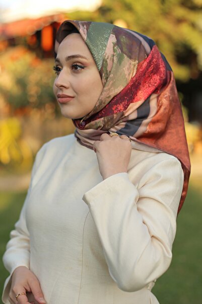 Ma'Polien Kadın Kahverengi Turuncu Twill Eşarp