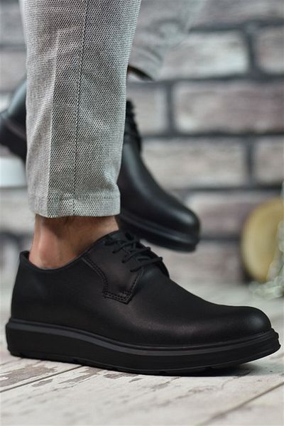 Riccon Schwarze Herrenschuhe mit hoher Sohle Rcn12548