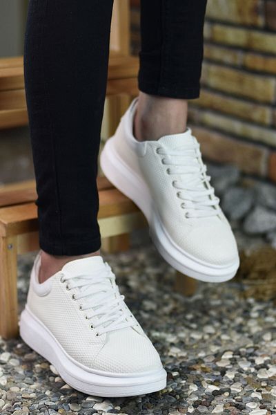 Riccon 3D Printed White Men's Sneakers