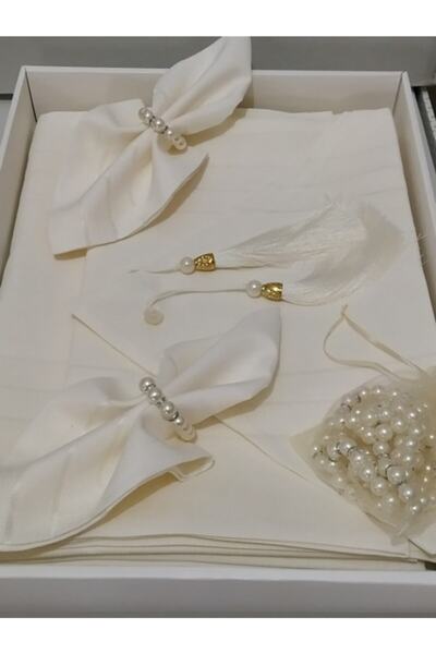 ZeynoÇeyiz Colber Masa Örtüsü Takımı Krem 12 Kişilik 26 Parça Krem Kutulu