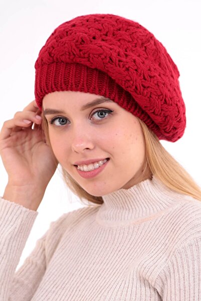 Deafox Dámský červený malířský pletený baret DFX61325