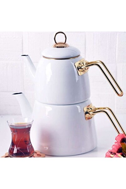 Paçi المينا البيضاء - مجموعة إبريق الشاي الفاخرة