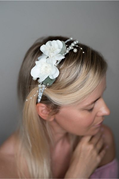 Eva Flore White Silver Floral New Birth Maternity Bridal Wedding Engagement Crown