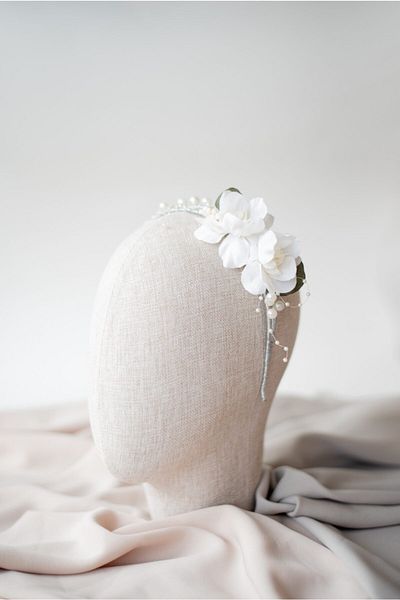 Eva Flore White Silver Floral New Birth Maternity Bridal Wedding Engagement Crown