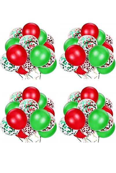 Happyland Yılbaşı Konfetili Balon Seti Şeffaf-kırmızı-yeşil 60 Balon