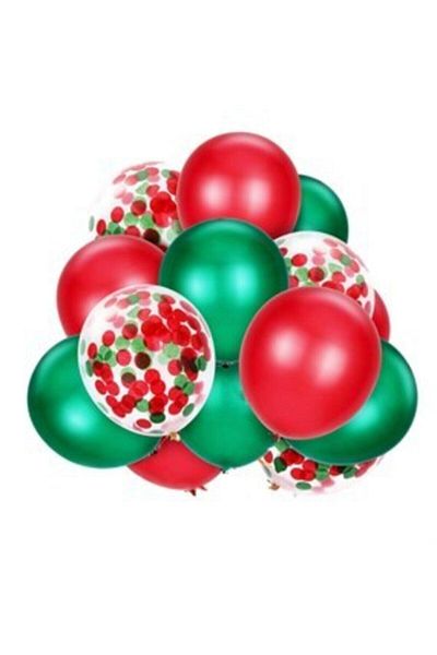 Happyland New Year's Balloon Bunch 90 Pieces Red - Green - Transparent Balloon Sequin