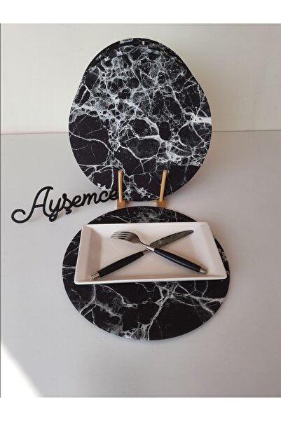 Ayşemce Σετ 6 τεμαχίων από μαύρο μάρμαρο Supla American Service (με λευκές κα...