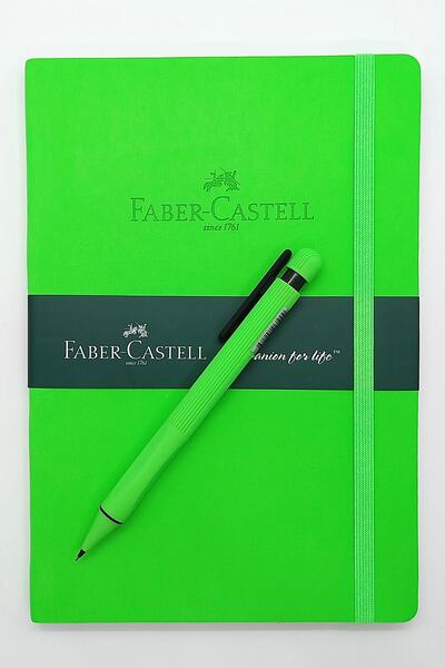 Faber Castell A5 Faux Leather Neon Green and Mechanical Pencil 0.7
