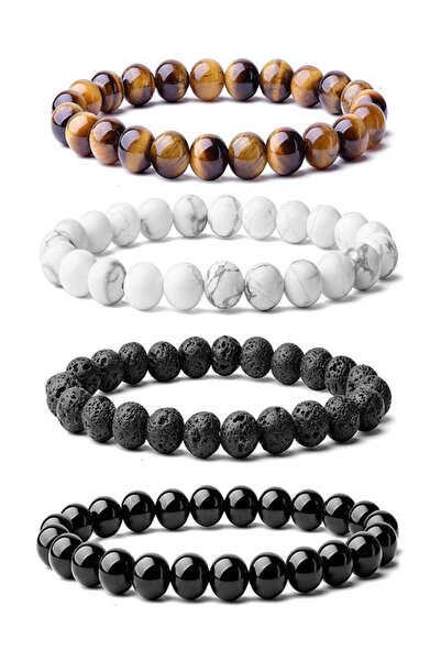Kusakli مجموعة رجالية مكونة من 4 أساور من الحجر الطبيعي