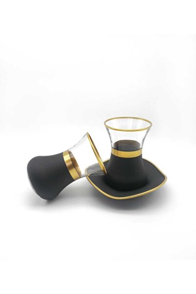 ÖzcamKristal 12 Parça 6 Kişilik Siyah Renk Çay Takımı