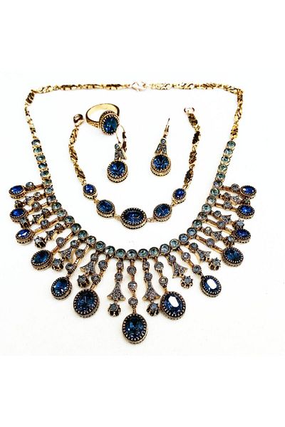 Aşina Gümüş Women's Stone Detailed Dress - Choker and Bracelet Set