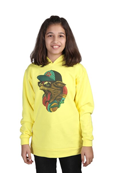 Raf Coll Dečija žuta majica sa kapuljačom i slušalicama mačka Digitalna štamp...