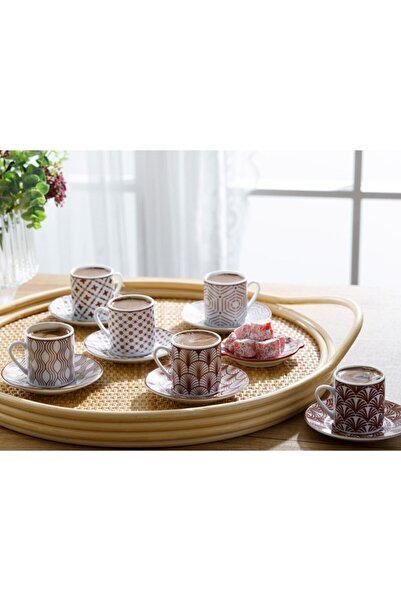 English Home Danny Porselen 12 Parça Kahve Fincan Takımı 80 ml Bordo