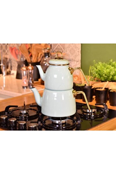 Yiğit Taşev Miray Emaye Çaydanlık Takımı/beyaz