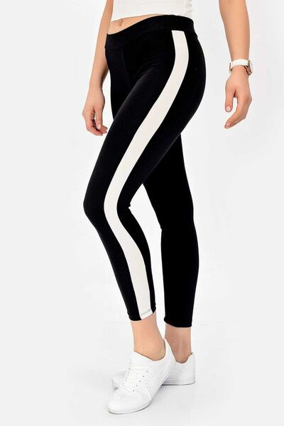 RAPAPA Kadın Siyah Beyaz Şeritli Tayt 1783