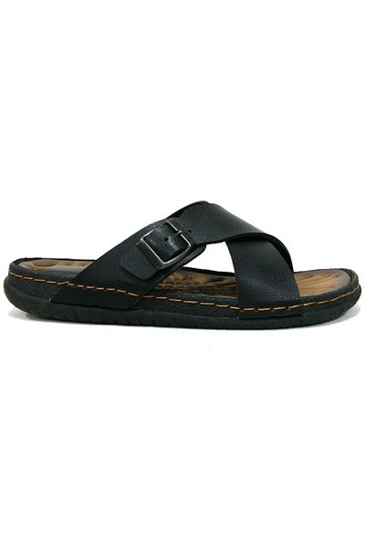 GEZER Men's Black Buckle Anatomical Slippers Oztshoes 11653