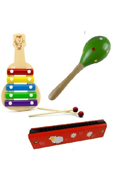 Vipfırsat Wooden Baby Rhythm Set Xylophone Maracas Harmonica