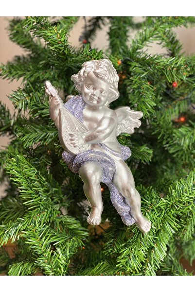 QUEEN AKSESUAR Χαριτωμένος άγγελος που παίζει μουσική για την Πρωτοχρονιά - Ασημί γκρι μεγάλο τοίχο από δέντρο