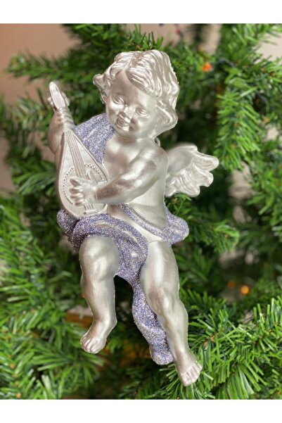 QUEEN AKSESUAR Χαριτωμένος άγγελος που παίζει μουσική για την Πρωτοχρονιά - Ασημί γκρι μεγάλο τοίχο από δέντρο