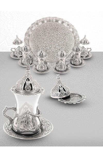 VayaPera 6 Kişilik Osmanlı Çay Bardağı Servis Seti - 21 Parça Geleneksel Sunu...